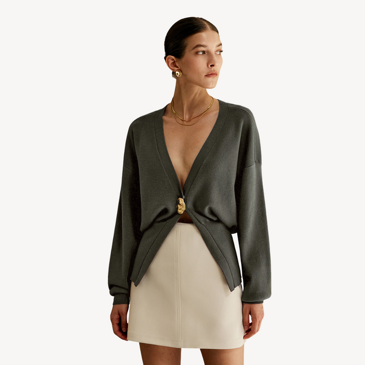 Drune | Damen Strick V-Ausschnitt Cardigan Pullover
