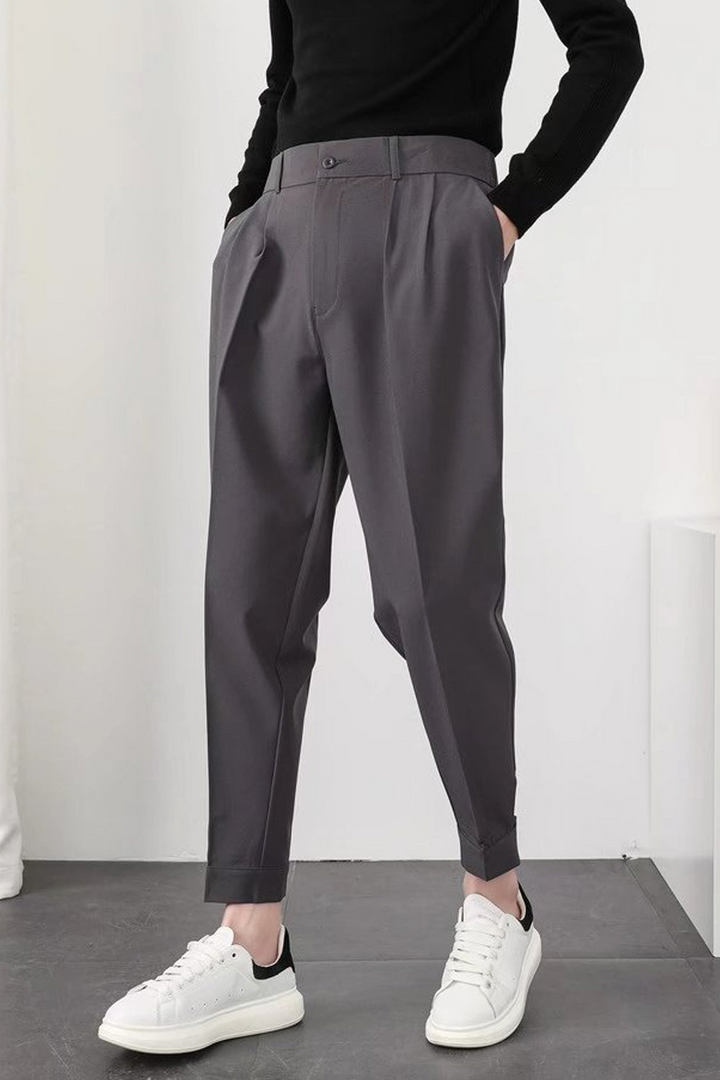 Drune | Herren High Waist Hose Weiß Stoffhose