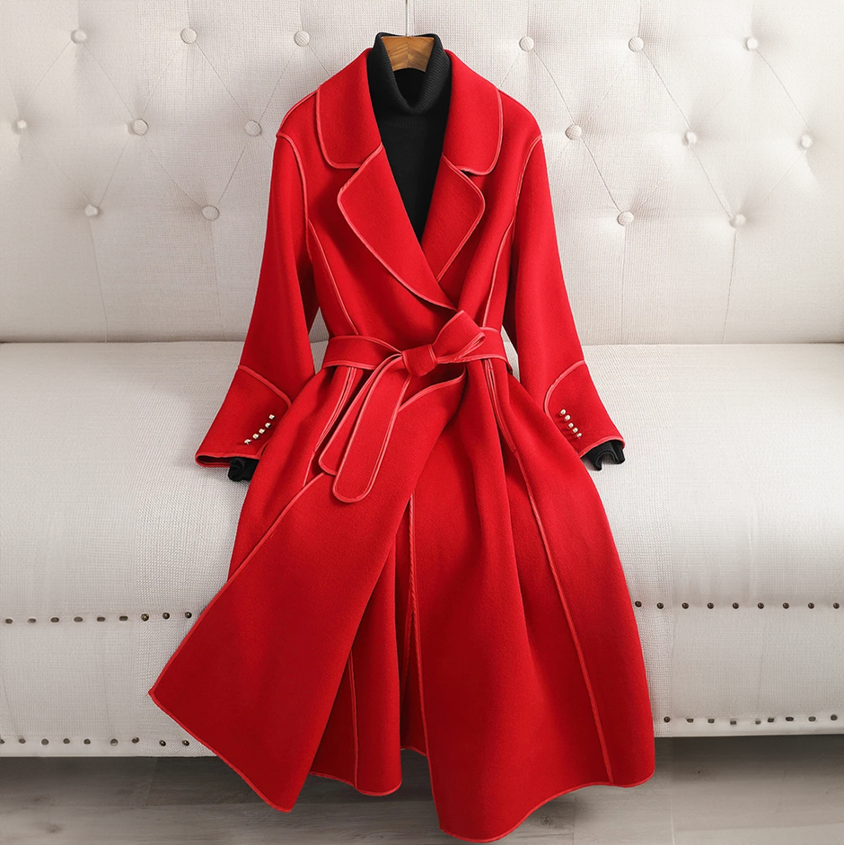 Drune | Damen Woll-Trenchcoat - Figurbetonte Silhouette - Taillierter Schnitt - Mit Reverskragen