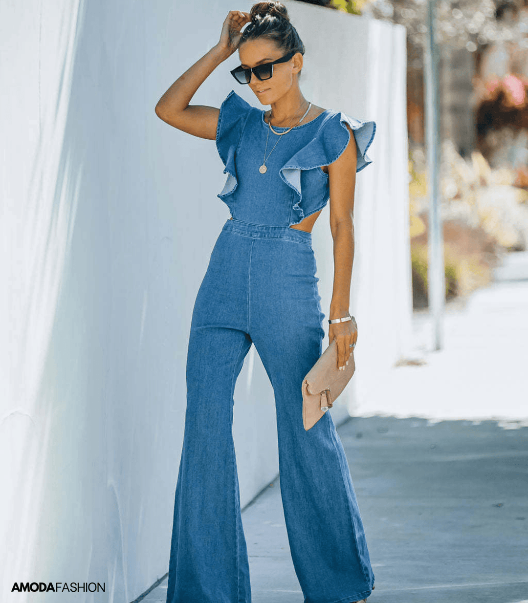 Drune | Hochwertige Denim-Jumpsuits mit ausgestellten Ärmeln