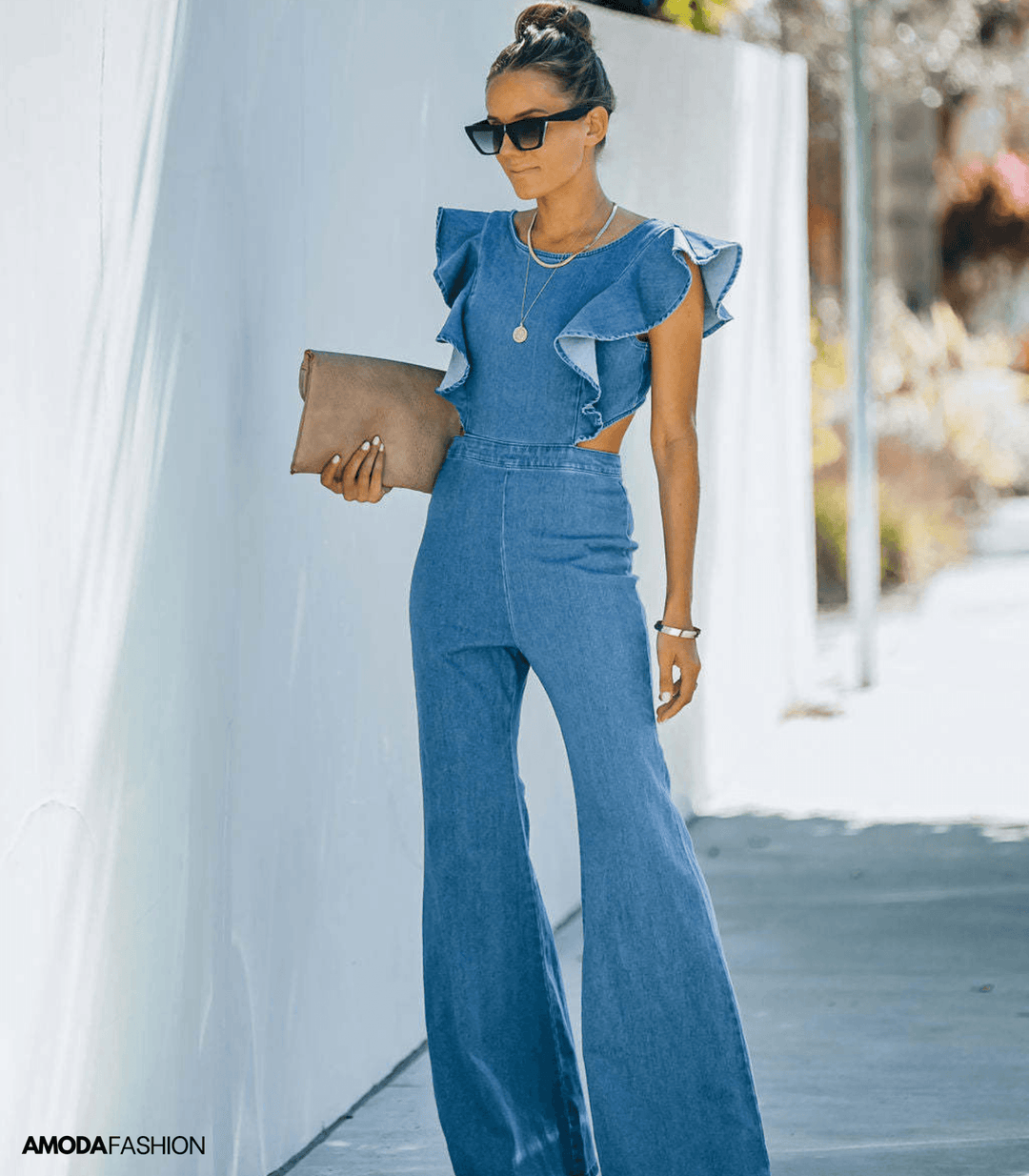 Drune | Hochwertige Denim-Jumpsuits mit ausgestellten Ärmeln