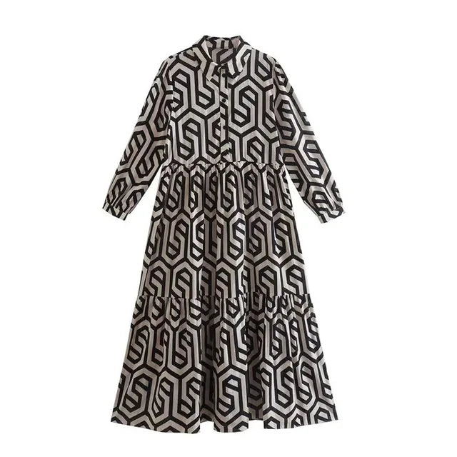 Drune | Langärmliges Kleid Mit Geometrischem Muster