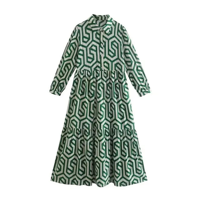 Drune | Langärmliges Kleid Mit Geometrischem Muster