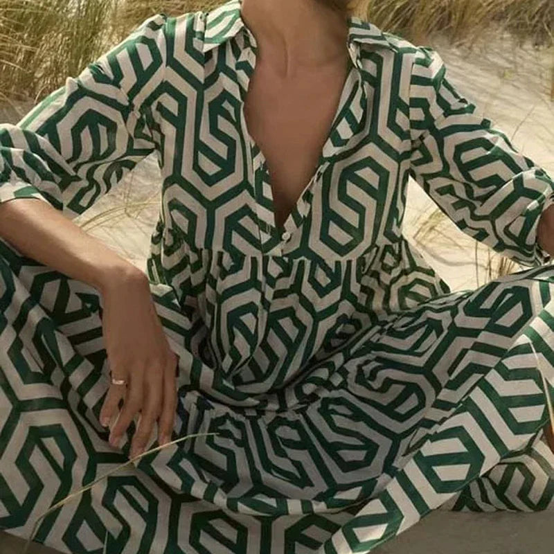 Drune | Langärmliges Kleid Mit Geometrischem Muster