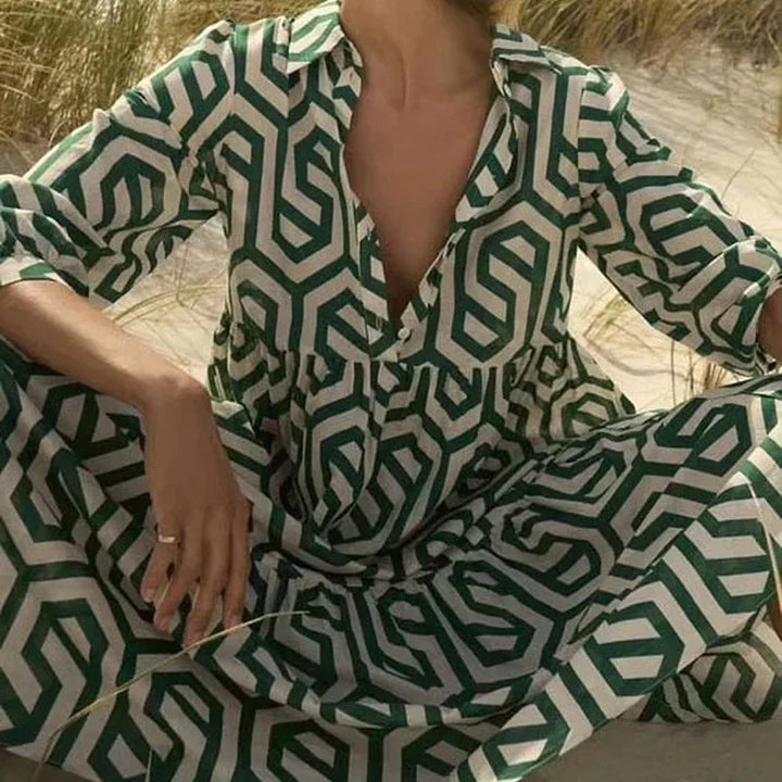 Drune | Langärmliges Kleid Mit Geometrischem Muster