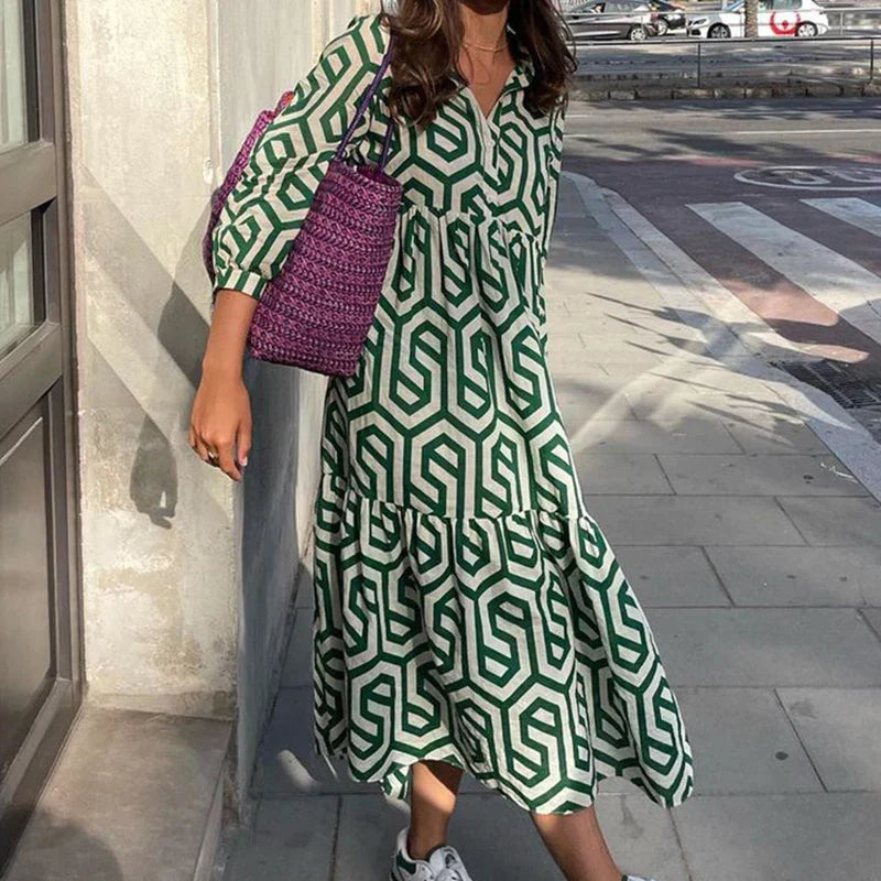Drune | Langärmliges Kleid Mit Geometrischem Muster