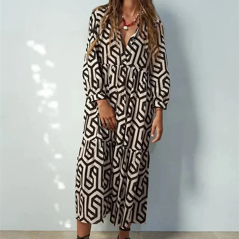 Drune | Langärmliges Kleid Mit Geometrischem Muster