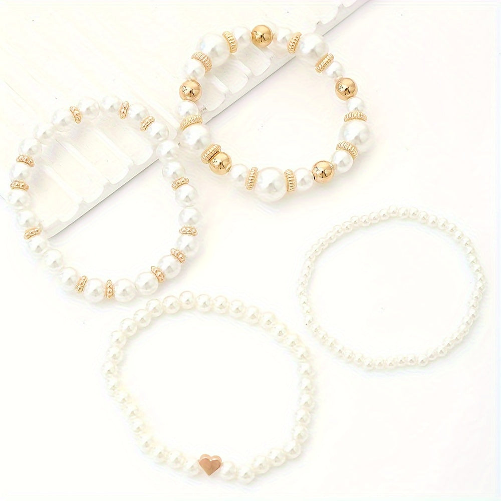 Drune | Stilvolle Satz Aus 4 Armbändern Mit Kunstperlen Zeitlose Eleganz
