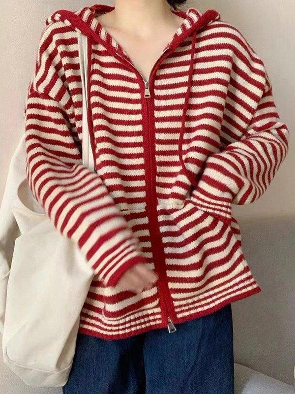 Drune | Cozy striped hooded cardigan with zipper