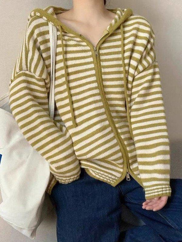 Drune | Cozy striped hooded cardigan with zipper