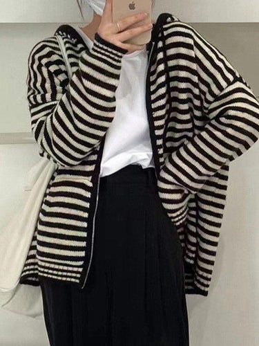 Drune | Cozy striped hooded cardigan with zipper