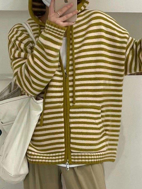 Drune | Cozy striped hooded cardigan with zipper