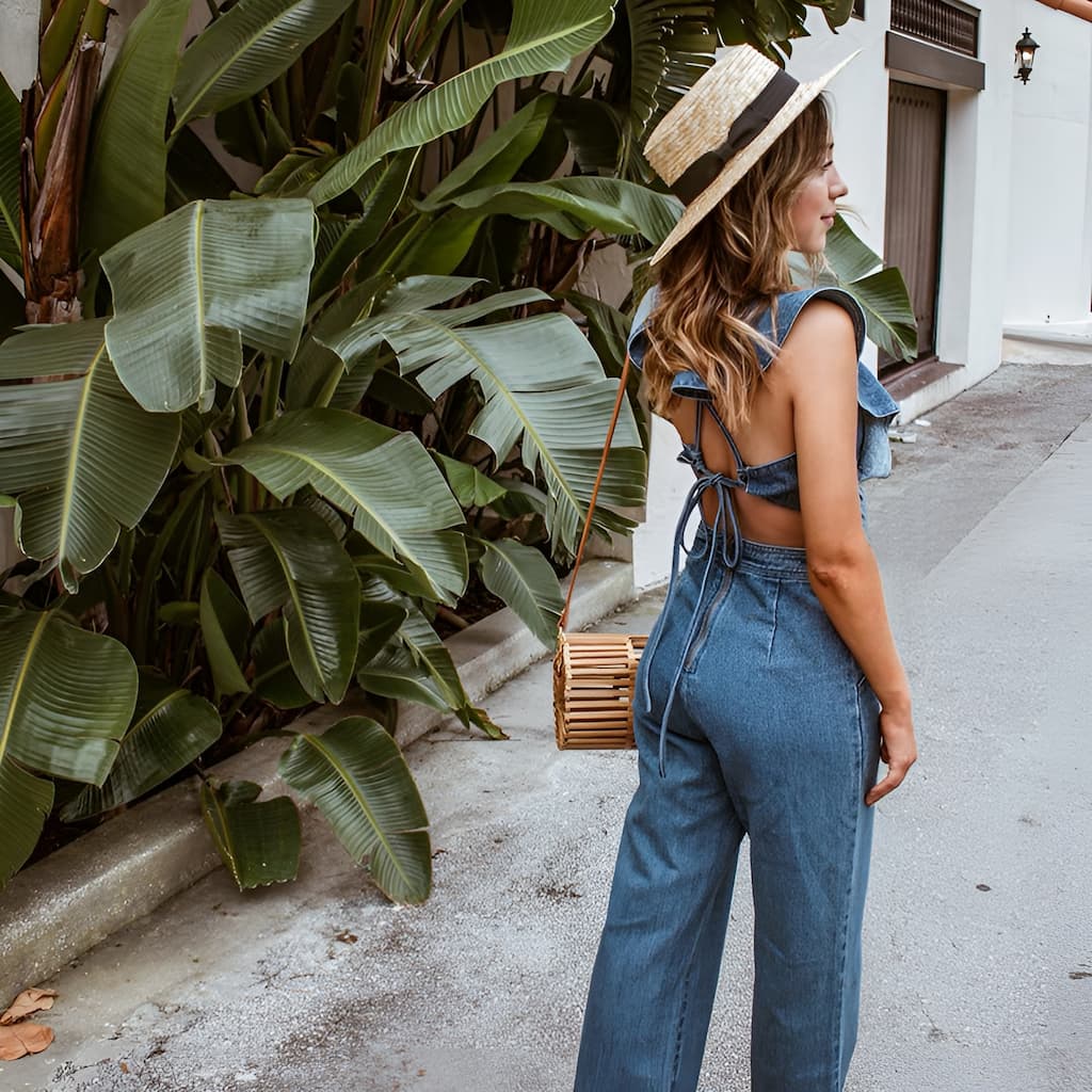 Drune | Denim Jumpsuit mit Rüschen