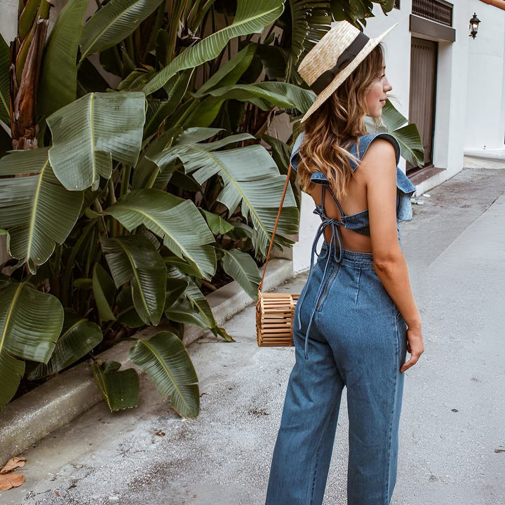 Drune | Denim Jumpsuit mit Rüschen