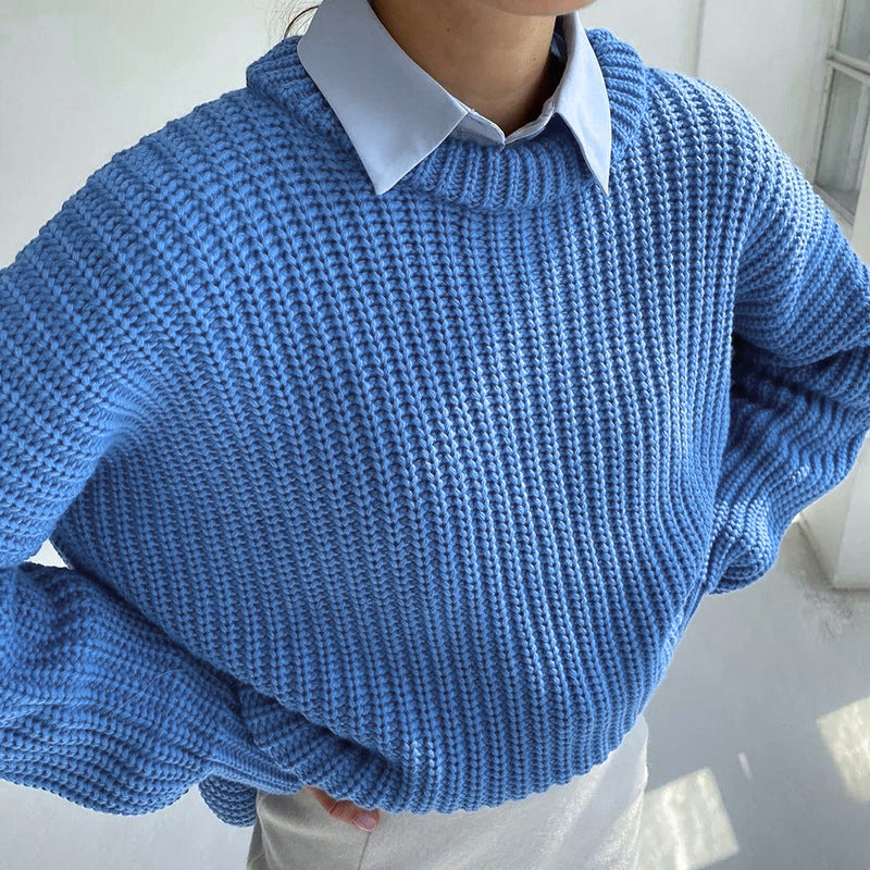 Drune – Modischer Strickpullover in Uni mit Rundhalsausschnitt