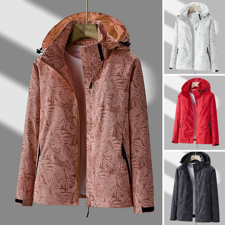 Drune | Women's waterproof outdoor jacket – lightweight with hood &amp; floral pattern