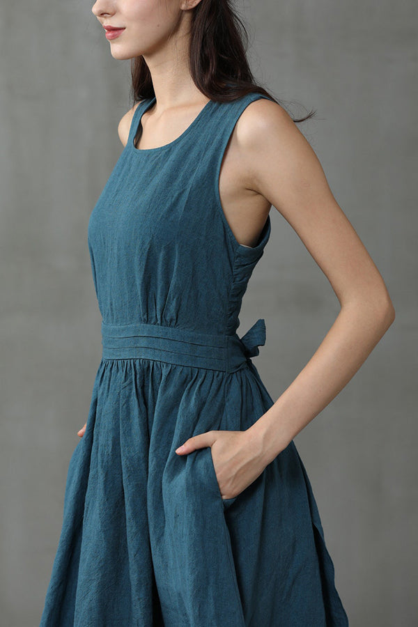 Drune | Cross Back O-Hals Maxikleid Leinen