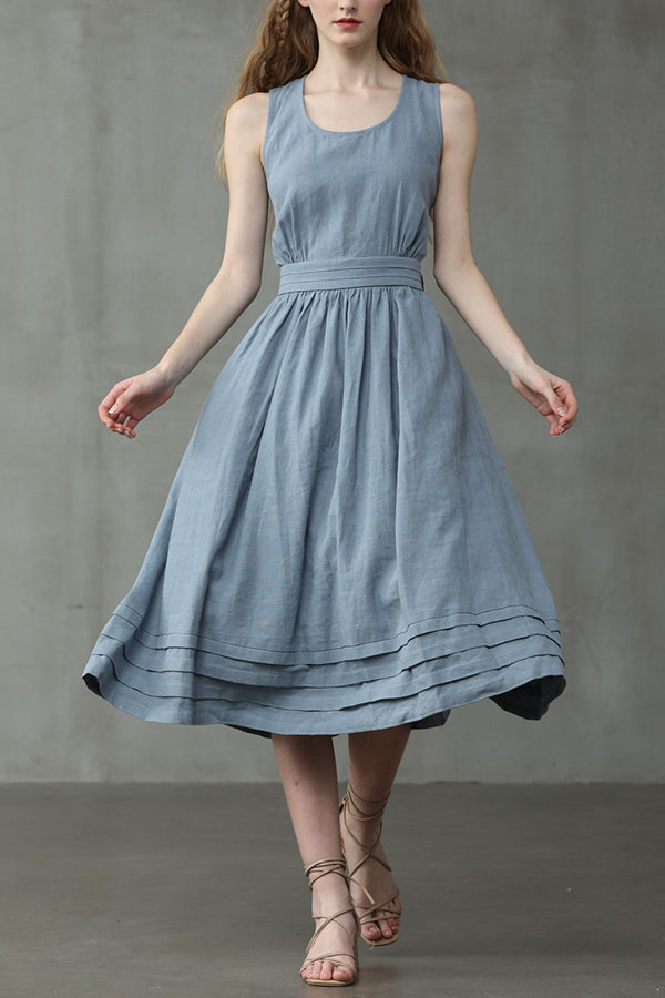 Drune | Cross Back O-Hals Maxikleid Leinen