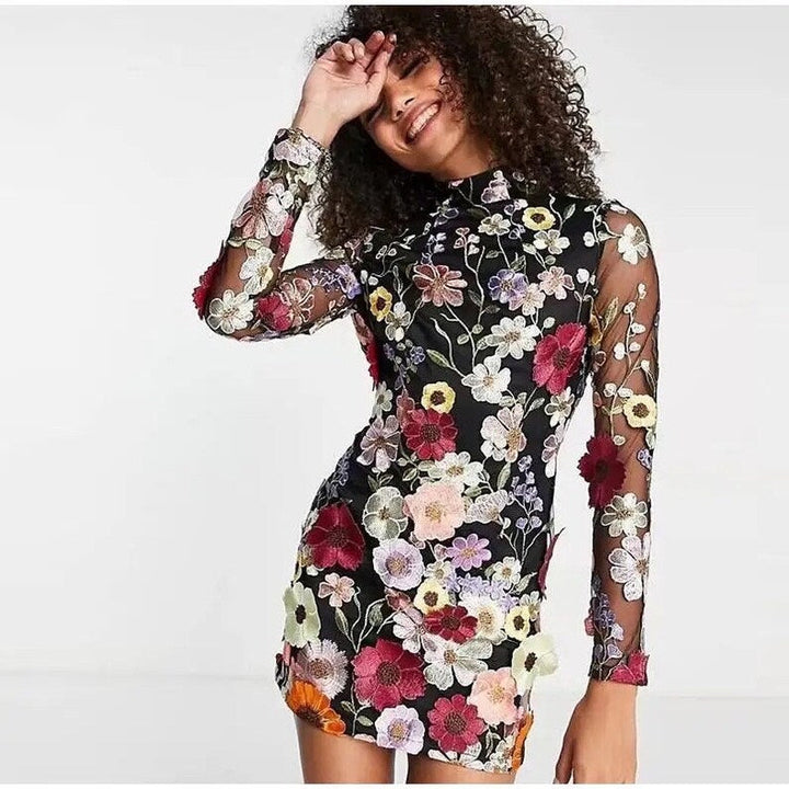 Drune | Minikleid Mit Floralen Applikationen Und Durchscheinender Optik