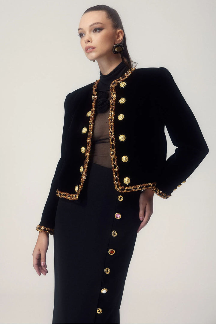 Drune | Paillettenstickerei Samtjacket