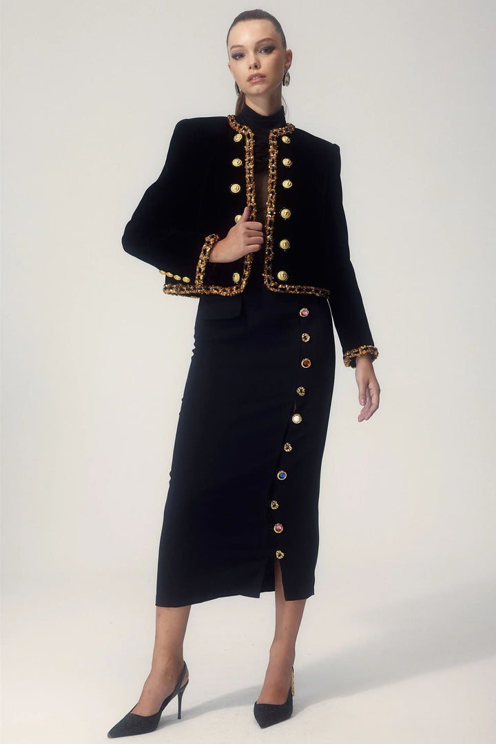 Drune | Paillettenstickerei Samtjacket