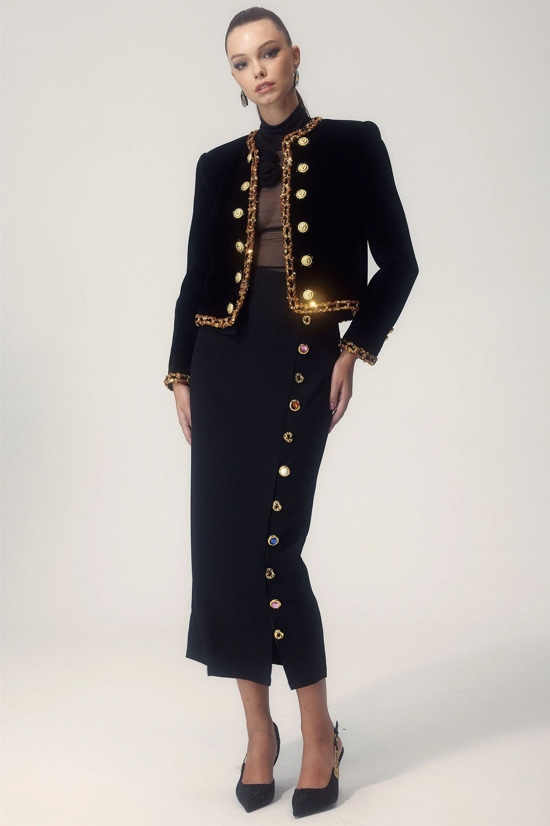 Drune | Paillettenstickerei Samtjacket