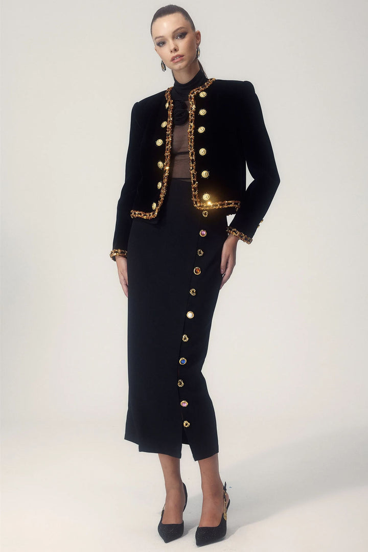 Drune | Paillettenstickerei Samtjacket