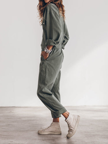 Drune | Damen Utility Jumpsuit mit Langen Ärmeln und Taschen