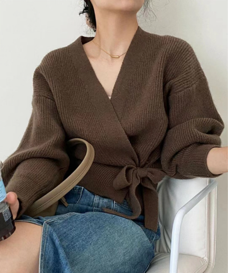 Drune | Schicker Wickelpullover mit Bindegürtel