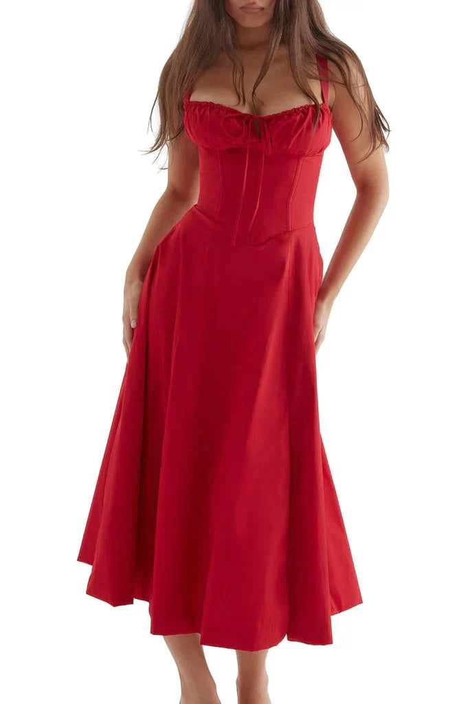 Drune - Midikleid mit tailliertem Oberteil und ausgestelltem Rock | Minikleid mit Spaghettiträgern