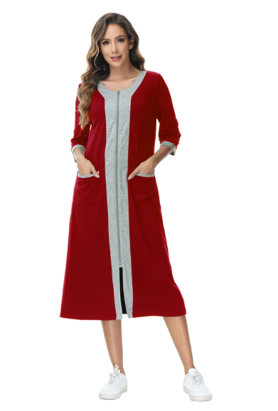 Damen Langer Bademantel mit Kapuze und Taschen Drune