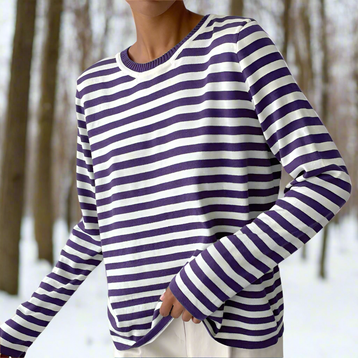 Drune | Baumwolle Top Horizontale Streifen Langarm Top