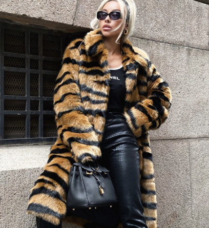 Drune | Langer Pelzmantel Damen mit Animal-Print - Luxuriöses & Stilvolles Winterdesign