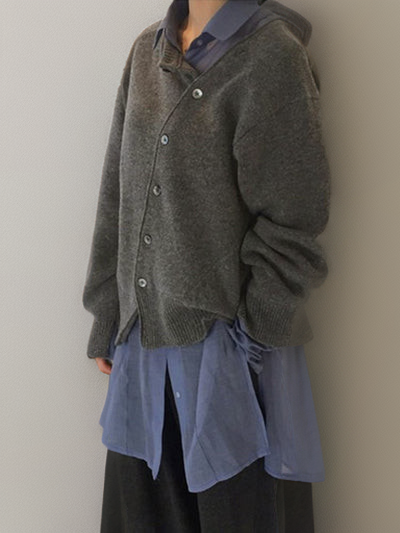 Drune | Strickjacke Weiche Wollmischung Übergroß Fit Knopfverschluss Gerippte Bündchen