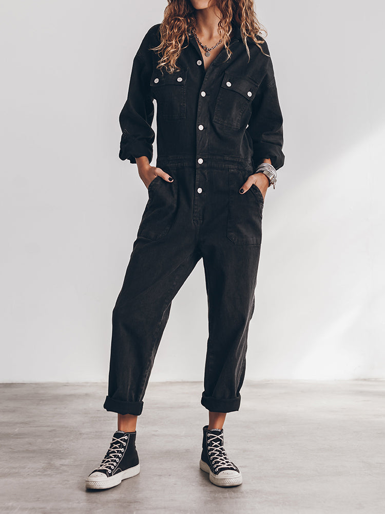 Drune | Damen Utility Jumpsuit mit Langen Ärmeln und Taschen