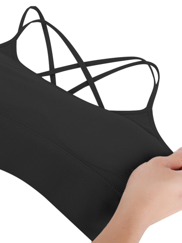 Drune | 3er Pack Damen Sport Bh Gepolstert Crisscross Yoga Bh Nahtlos Mittel Impact Fitness Activewear