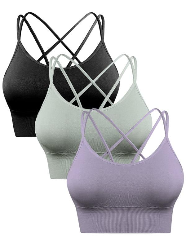 Drune | 3er Pack Damen Sport Bh Gepolstert Crisscross Yoga Bh Nahtlos Mittel Impact Fitness Activewear