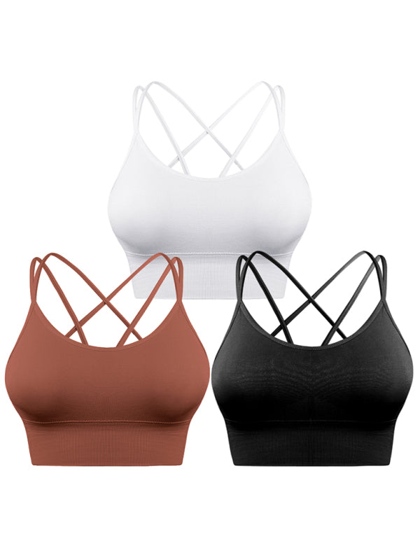 Drune | 3er Pack Damen Sport Bh Gepolstert Crisscross Yoga Bh Nahtlos Mittel Impact Fitness Activewear