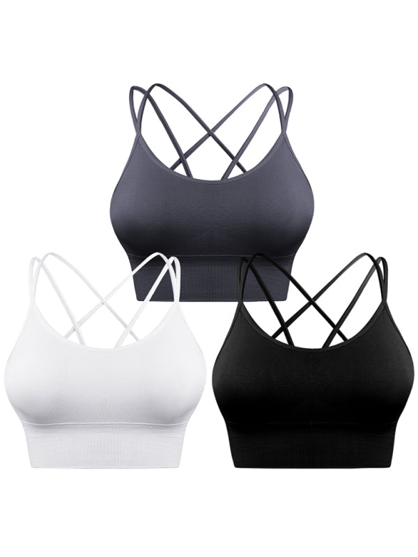 Drune | 3er Pack Damen Sport Bh Gepolstert Crisscross Yoga Bh Nahtlos Mittel Impact Fitness Activewear