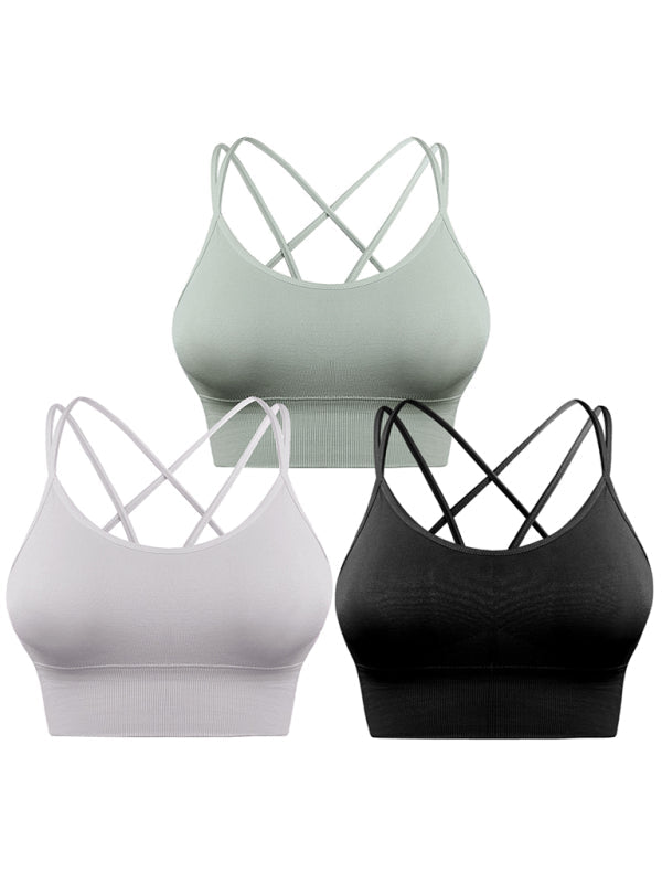 Drune | 3er Pack Damen Sport Bh Gepolstert Crisscross Yoga Bh Nahtlos Mittel Impact Fitness Activewear