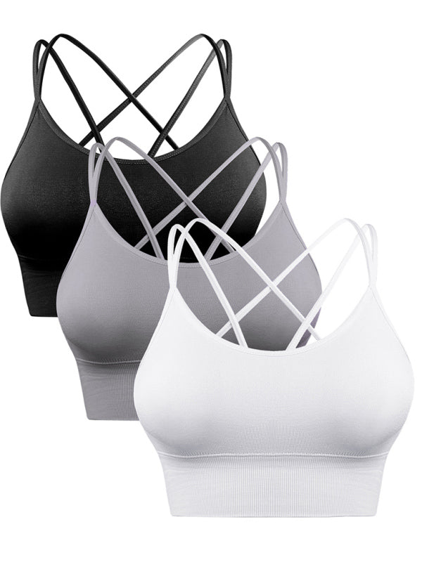 Drune | 3er Pack Damen Sport Bh Gepolstert Crisscross Yoga Bh Nahtlos Mittel Impact Fitness Activewear