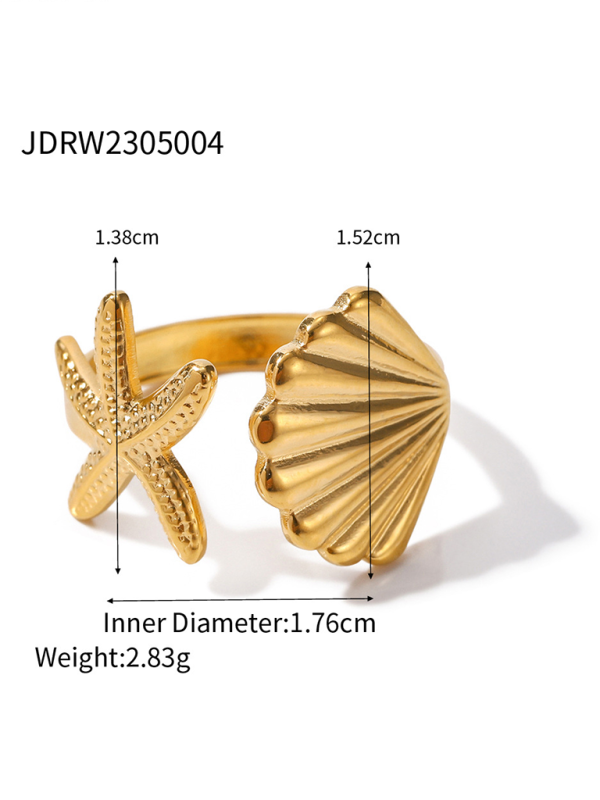 Drune | Neuer Strandstil Ozeanelement Muschel Seestern Ring
