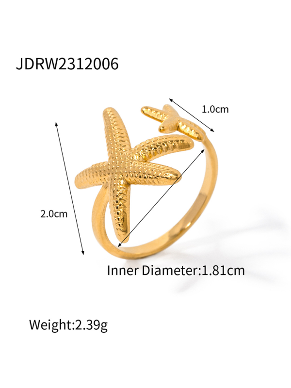 Drune | Neuer Strandstil Ozeanelement Muschel Seestern Ring