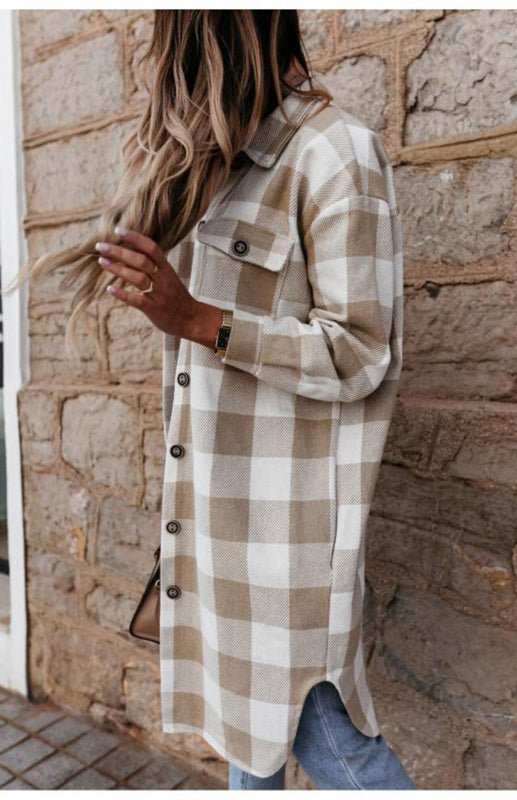 Drune | Plaid Shacket - Leichte Wärme - Knopfverschluss-Stil - Lässige Schicht