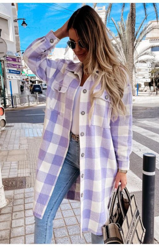 Drune | Plaid Shacket - Leichte Wärme - Knopfverschluss-Stil - Lässige Schicht