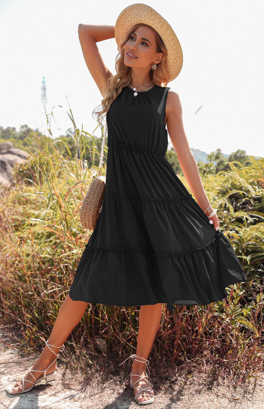 Drune | Damen ärmelloses Tanktop Kuchen Kleid Midi Kleid