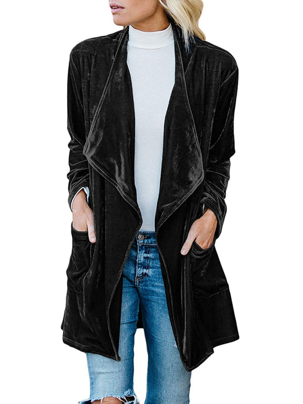 Drune | Einfarbiger Offener Front Samt Blazer
