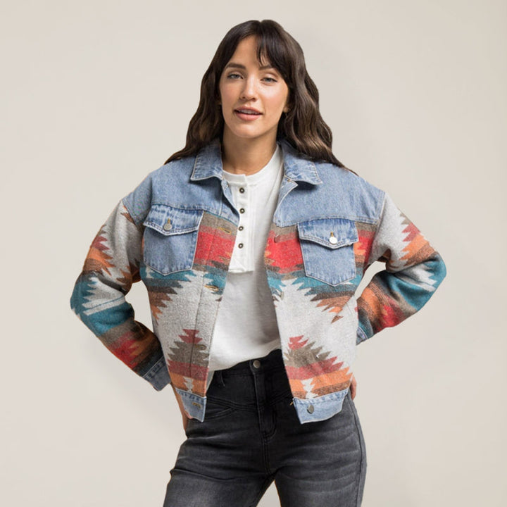 Drune | Jeansjacke mit Aztekenmuster