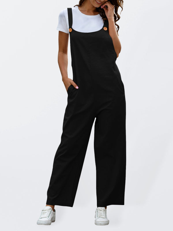 Drune | Damen Gewebte Retro Lässige Lange Latzhose