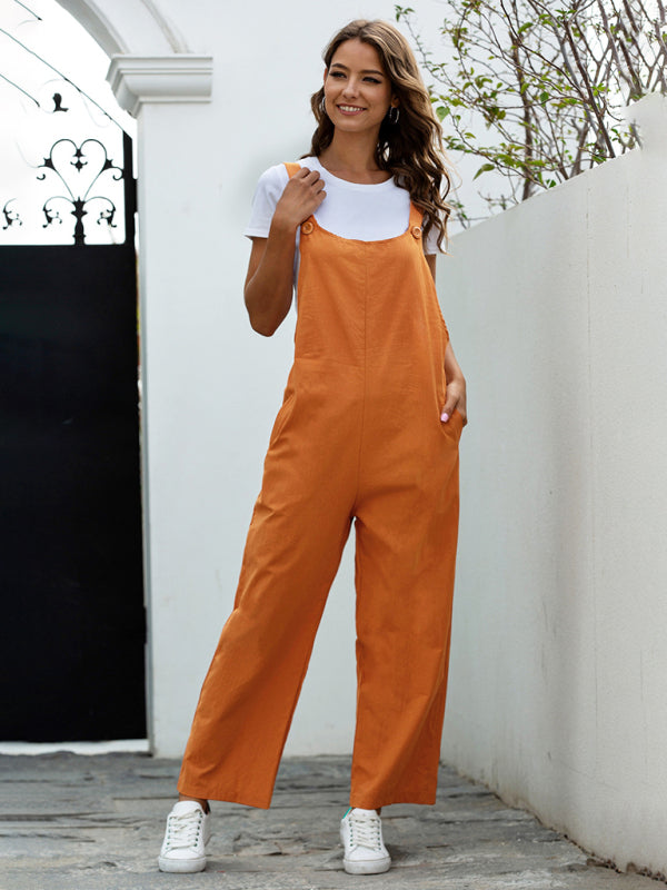 Drune | Damen Gewebte Retro Lässige Lange Latzhose